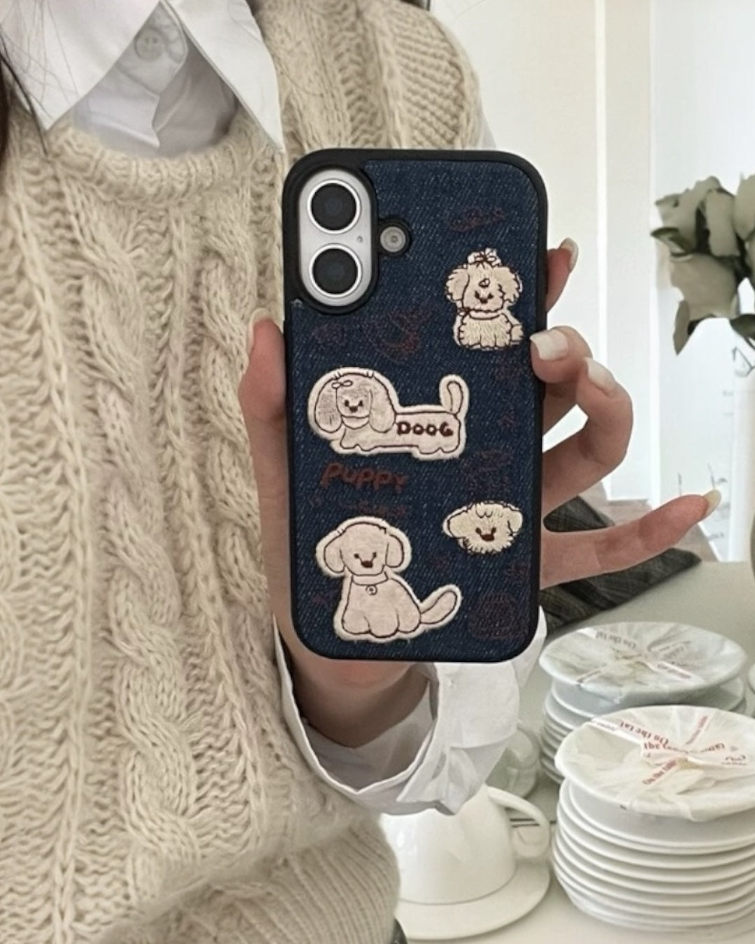 PUPPY DENIM EMBROIDERED CASE